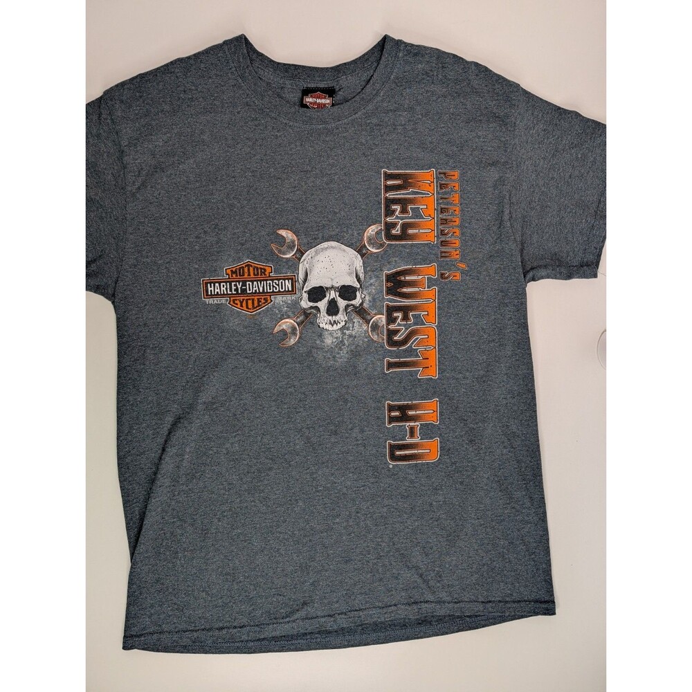 Harley Davidson Key West Florida T-Shirt Mens Large Gray Skull Peterson's HD